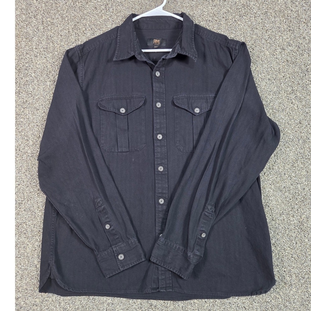 Frye Button Down Shirt Mens XXL Black‎ Long Sleeve Cotton Workwear Pocket